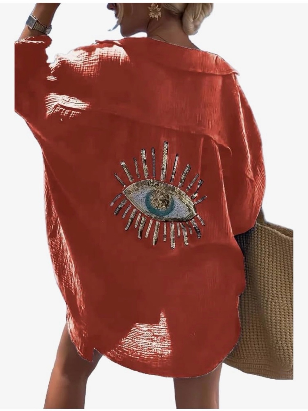 Embroidered Eye Back Shirt - Rust Orange
